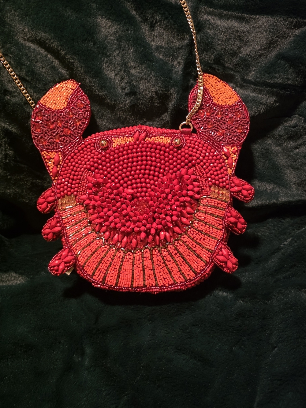 T.J.Maxx Red Beaded Crab Shoulder Bag with Gold Chain